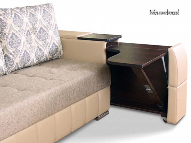 Прямой диван со столиком в подлокотнике - Диван трансформер - Мебель -трансформер.РФ